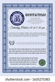 Blue Formal invitation. Vector illustration. Printer friendly. Good design. 