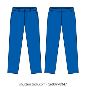 Blue Formal Trousers Template Vector for Men.Front And Back Views.