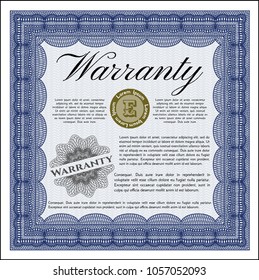 Blue Formal Warranty Certificate template. Cordial design. With complex background. Customizable, Easy to edit and change colors. 