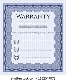 Blue Formal Warranty Certificate template. Customizable, Easy to edit and change colors. With great quality guilloche pattern. Lovely design. 