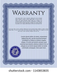 Blue Formal Warranty Certificate template. With linear background. Customizable, Easy to edit and change colors. Artistry design. 