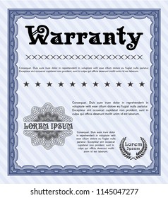Blue Formal Warranty Certificate template. With complex linear background. Money style design. Customizable, Easy to edit and change colors. 