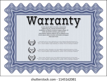Blue Formal Warranty Certificate template. Money Pattern. Customizable, Easy to edit and change colors. Complex background. 
