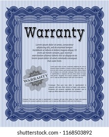 Blue Formal Warranty Certificate template. Elegant design. With complex linear background. Customizable, Easy to edit and change colors. 