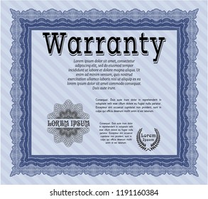 Blue Formal Warranty Certificate template. Customizable, Easy to edit and change colors. With quality background. Beauty design. 