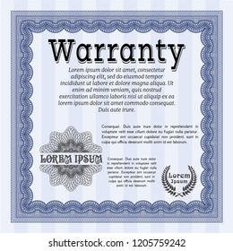 Blue Formal Warranty Certificate template. Money Pattern. With complex linear background. Detailed. 