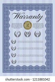 Blue Formal Warranty Certificate template. Modern design. With complex background. Detailed. 