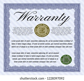 Blue Formal Warranty Certificate template. With quality background. Customizable, Easy to edit and change colors. Retro design. 