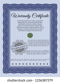 Blue Formal Warranty Certificate template. With complex linear background. Good design. Customizable, Easy to edit and change colors. 