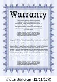 Blue Formal Warranty Certificate template. With linear background. Vector illustration. Nice design. 