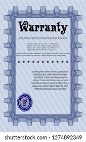 Blue Formal Warranty Certificate template. Vector illustration. With background. Perfect design. 
