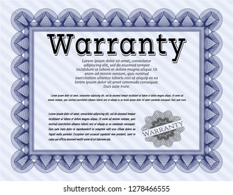 Blue Formal Warranty Certificate template. With quality background. Money style design. Vector illustration. 