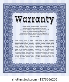 Blue Formal Warranty Certificate template. Customizable, Easy to edit and change colors. With great quality guilloche pattern. Lovely design. 