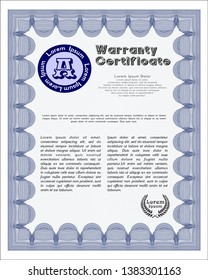 Blue Formal Warranty Certificate template. Printer friendly. Customizable, Easy to edit and change colors. Elegant design. 