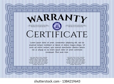 Blue Formal Warranty Certificate template. With background. Vector illustration. Good design. 