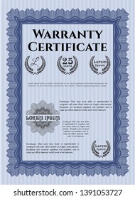 Blue Formal Warranty Certificate template. With linear background. Elegant design. Customizable, Easy to edit and change colors. 