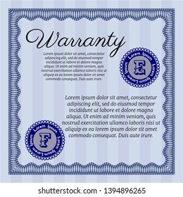 Blue Formal Warranty Certificate template. Beauty design. Complex background. Customizable, Easy to edit and change colors. 