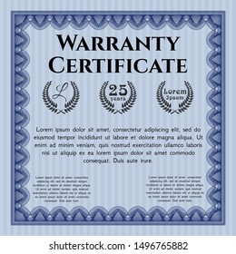 Blue Formal Warranty Certificate template. With complex background. Artistry design. Customizable, Easy to edit and change colors. 