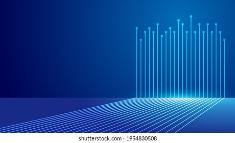 Blue forward perspective extending and rising light beam technology technology background 