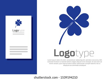 Blue Four leaf clover icon isolated on white background. Happy Saint Patrick day. Logo design template element. Vector Illustration