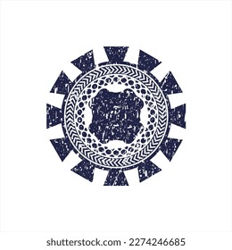 Icono azul del trébol de cuatro hojas dentro del sello de goma con problemas. 