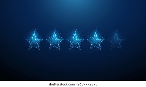 Blue four stars rating. Customer feedback, digital review, user satisfaction concept. Low poly style. Near-perfect rating, performance evaluation, audience response. Vector.
