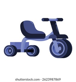 Blue four wheeled tricycle standing still on a white background