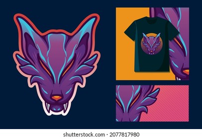 blue fox illustration for tshirt design
