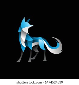 blue fox logo icon template geometric  vector with dark background, look modern and minimalist