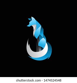 blue fox logo icon template geometric  vector with dark background, look modern and minimalist