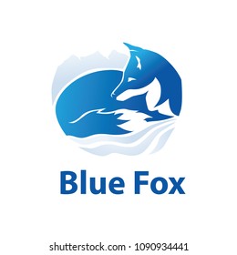 blue fox with snow mountains in behind 