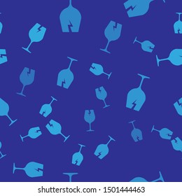 Blue Fragile broken glass symbol for delivery boxes icon isolated seamless pattern on blue background.  Vector Illustration