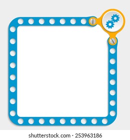blue frame for any text with screws and cogwheels