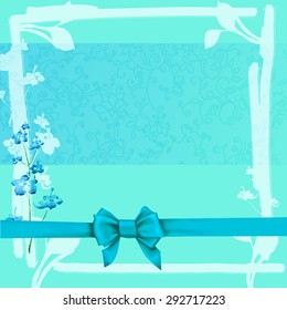 Blue frame with bow vector greeting