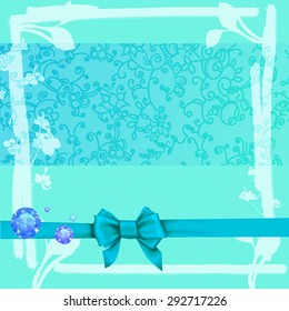 Blue frame with bow vector greeting