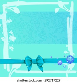 Blue frame with bow vector greeting