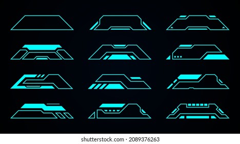 Blue frame futuristic interface hud elements set vector design.