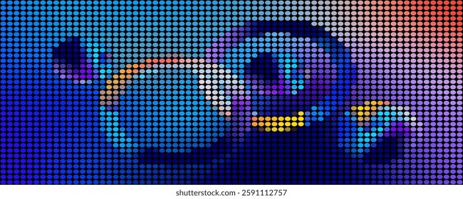 Blue frame with geometric shapes dots. Reticulate or dotted texture. Dotted template for ​tecnology or business concept.