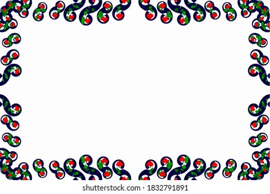 blue frame with green heart shape leaves and red hearts on white background copy space,vector illustration