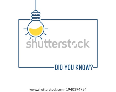 blue frame with hanging bulb like like did you know. concept of easy recipe or think outside box or importance facts. outline flat simple trend graphic linear web banner art design thin line element Stockfoto © 