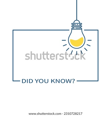 blue frame with hanging bulb like like did you know. concept of easy recipe or think outside box or importance facts. outline flat simple trend graphic linear web banner art design thin line element