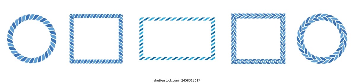 blue frame ocean theme rope border, rectangle and circle