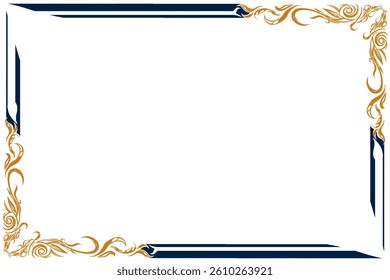 blue frame pattern with golden ornaments without background