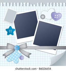 blue frame for photos with scrapbook elements