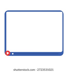 Quadro azul com um botão Reproduzir. Modelo do reprodutor de vídeo, ilustração vetorial