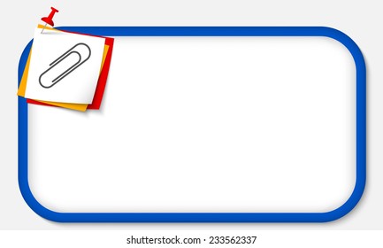 blue frame with pushpin and paper clip