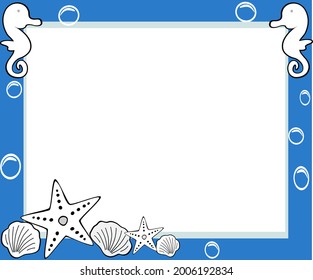 Blue Frame Seahorse Starfish Seashell Border Stock Vector (Royalty Free ...