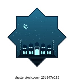 blue frame starry night mosque design vector illustration