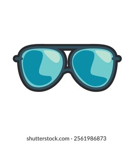 blue frame sunglasses with outline in flat vector design.