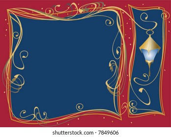 Blue frame for text or image decorated with curls